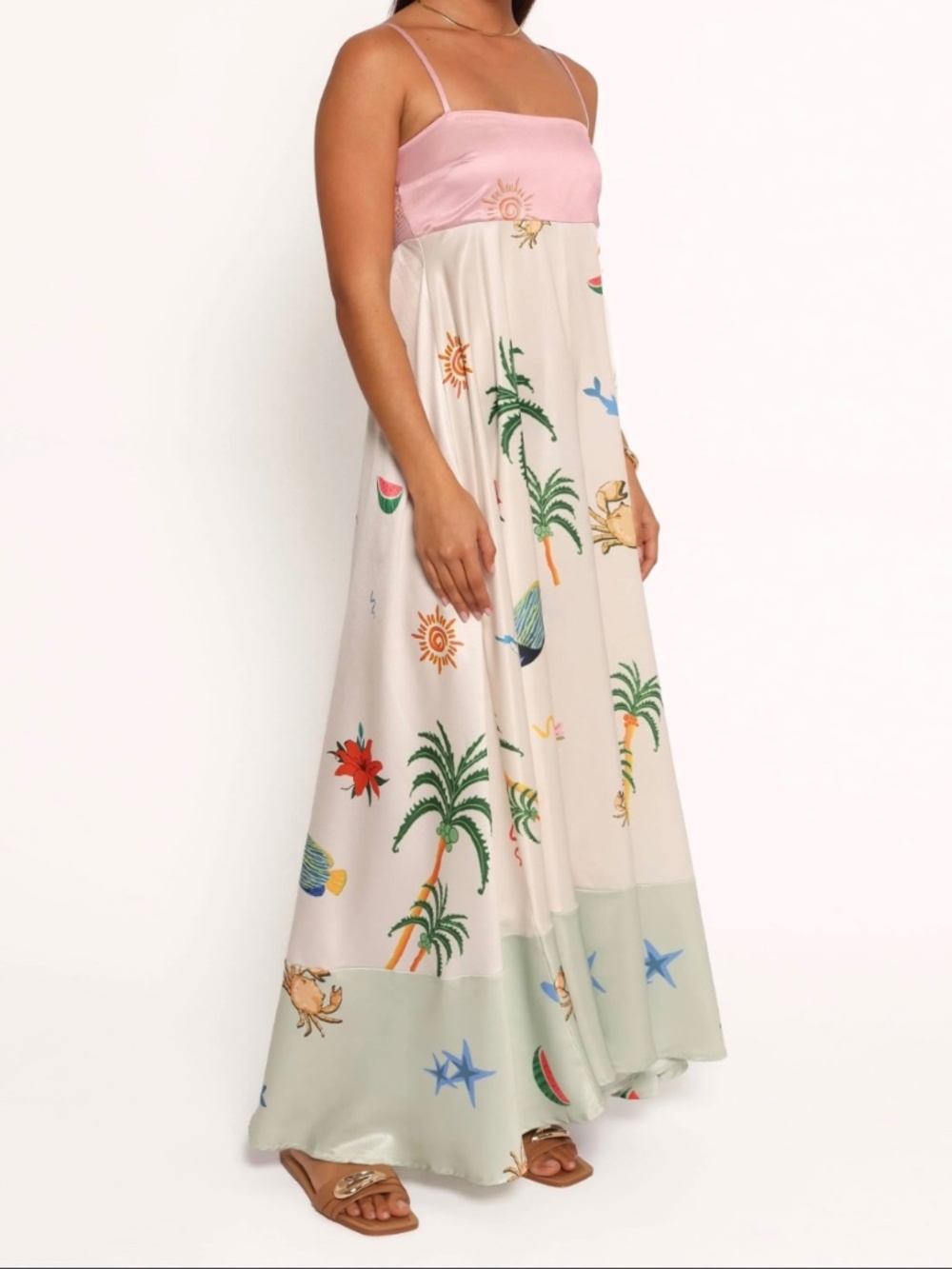 New Petal and Pup Pink & Creme Printed Satin Like Daplyn Maxi Dress